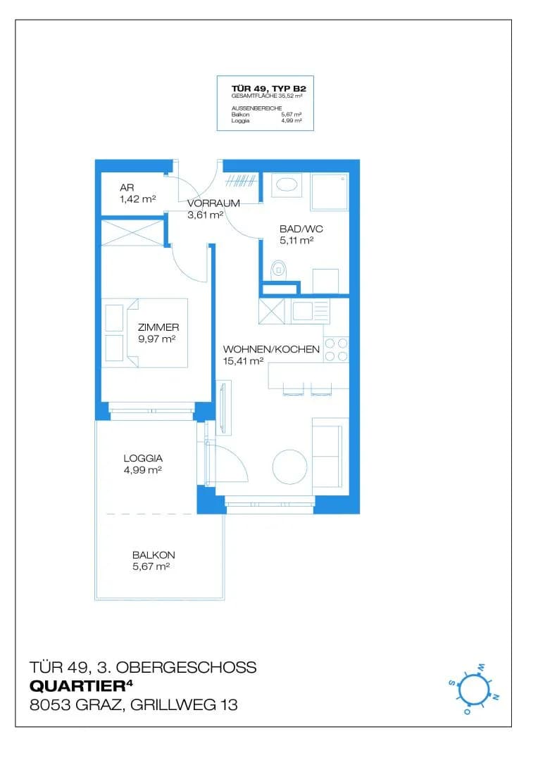 2-Zimmer-Wohnung mieten in Graz – 40,62 m², € 530 – Bild 8 von 8