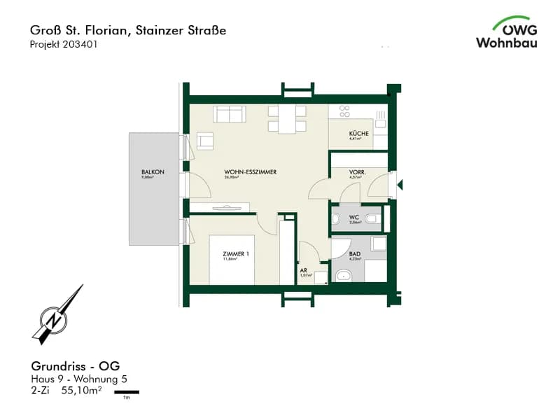 2-Zimmer-Wohnung mieten in Deutschlandsberg – 55,1 m², € 730 – Bild 2 von 3