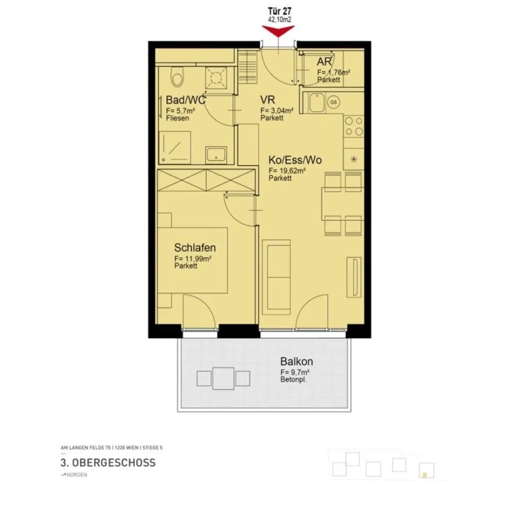 2-Zimmer-Wohnung mieten in Wien – 42,1 m², € 962 – Bild 8 von 8