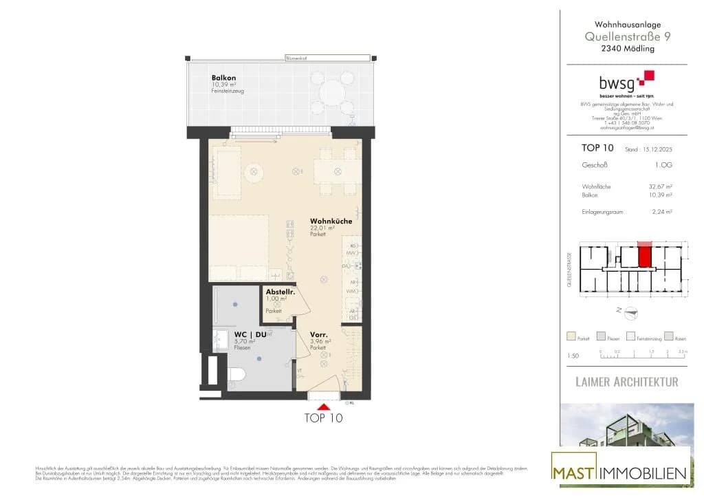 1-Zimmer-Wohnung kaufen in Mödling – 32,67 m², € 229.000 – Bild 12 von 12