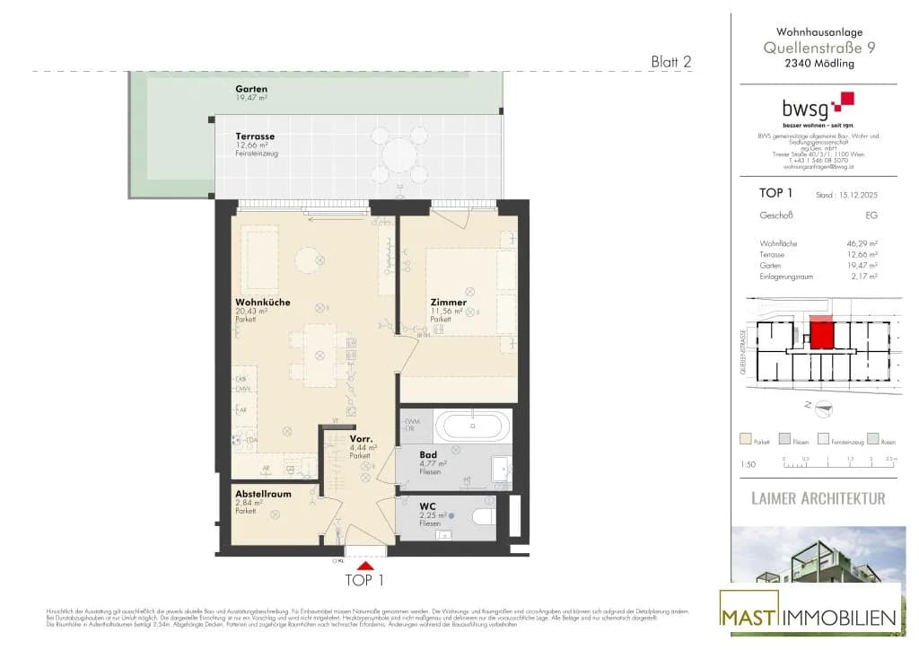 2-Zimmer-Wohnung kaufen in Mödling – 46,29 m², € 319.000 – Bild 14 von 15