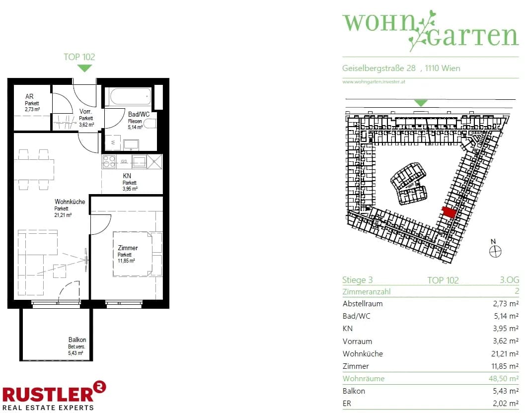 2-Zimmer-Wohnung mieten in Wien – 48,5 m², € 896 – Bild 9 von 9