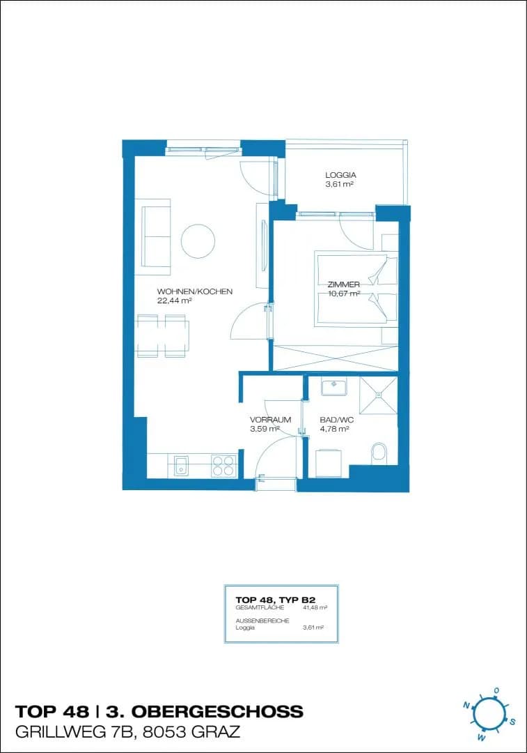 2-Zimmer-Wohnung mieten in Graz – 45,34 m², € 640 – Bild 8 von 8