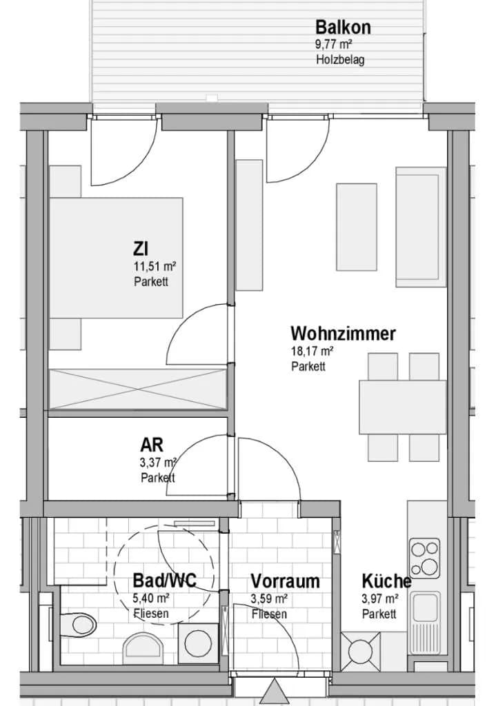 2-Zimmer-Wohnung mieten in Graz – 46 m², € 737 – Bild 6 von 11