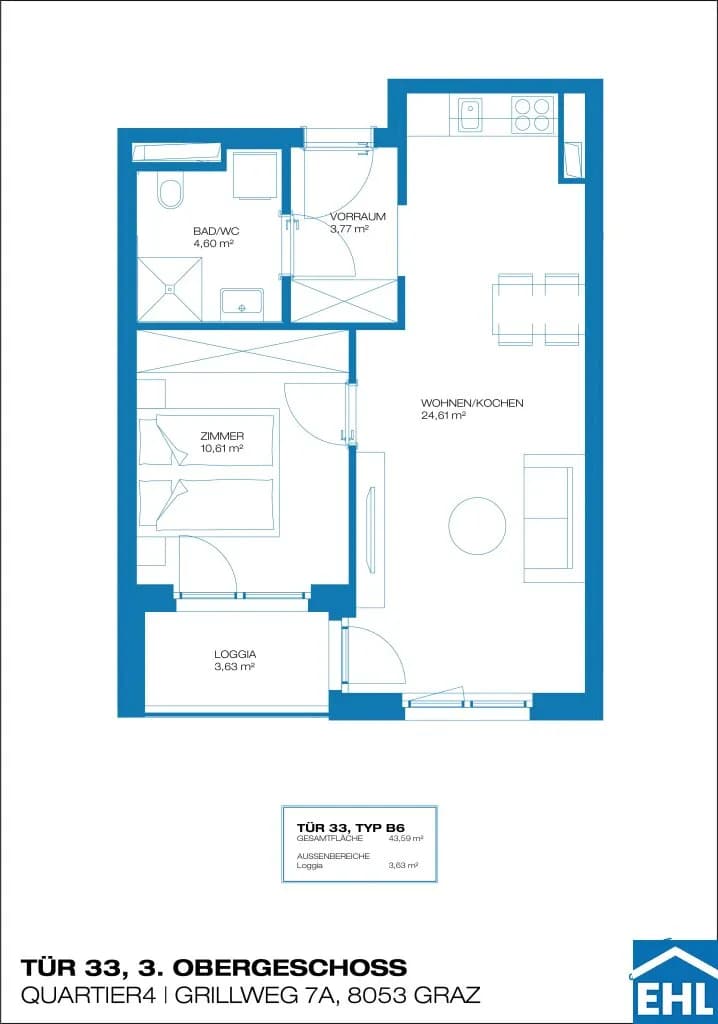 2-Zimmer-Wohnung mieten in Graz – 43,59 m², € 609 – Bild 12 von 12