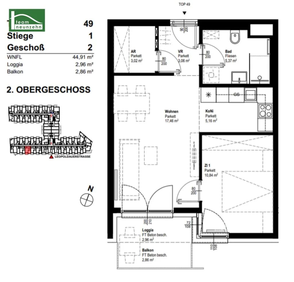 2-Zimmer-Wohnung mieten in Wien – 44,68 m², € 850 – Bild 22 von 22