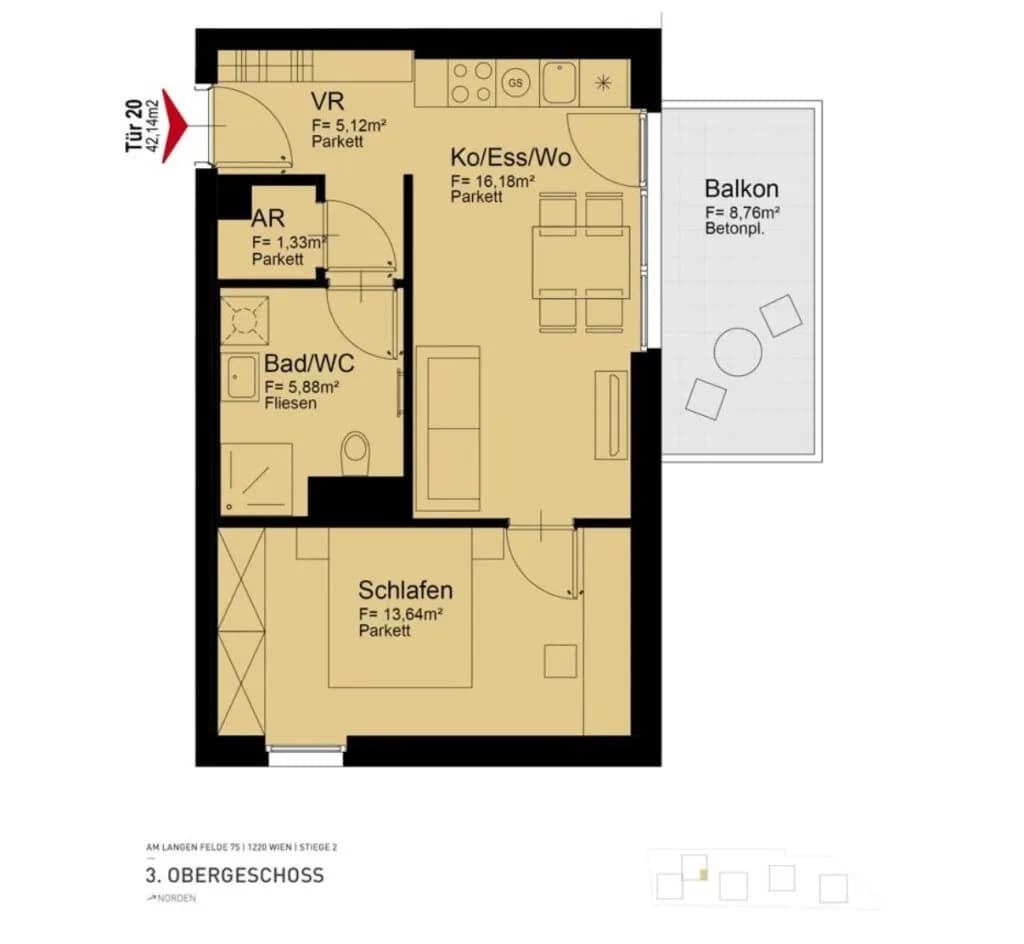 2-Zimmer-Wohnung mieten in Wien – 42,14 m², € 962 – Bild 8 von 8