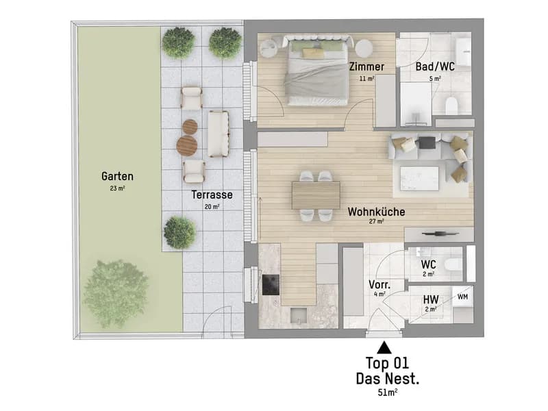 2-Zimmer-Wohnung kaufen in Wien – 51,21 m², € 419.900 – Bild 3 von 7