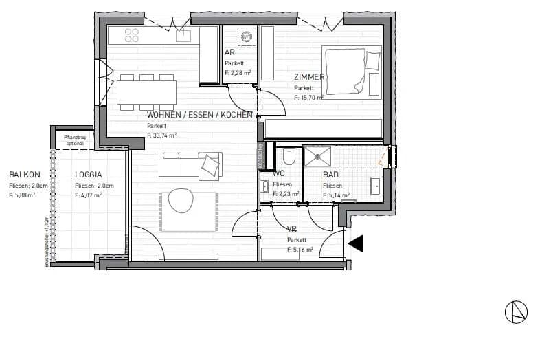 2-Zimmer-Wohnung kaufen in Klagenfurt – 64,25 m², € 260.300 – Bild 2 von 4