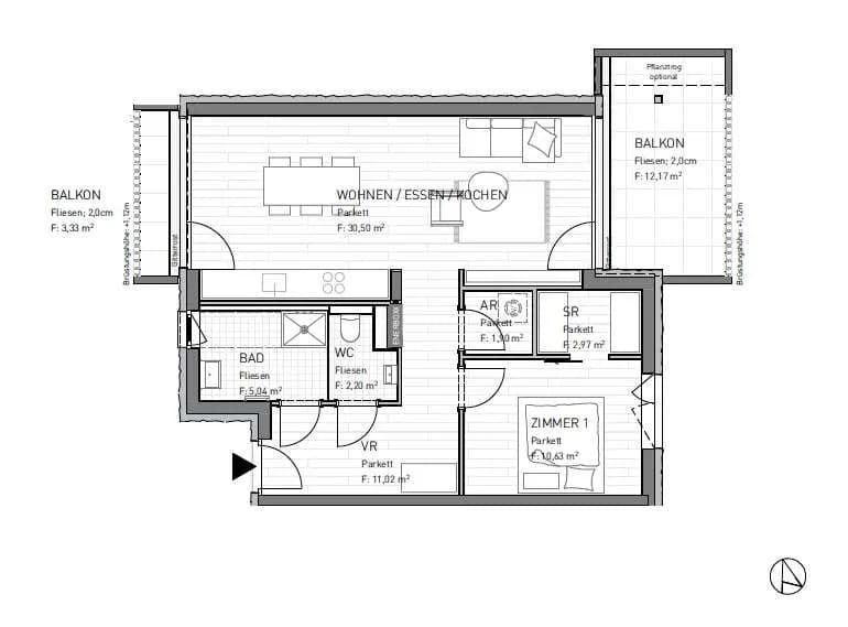 2-Zimmer-Wohnung kaufen in Klagenfurt – 64,26 m², € 271.300 – Bild 2 von 4