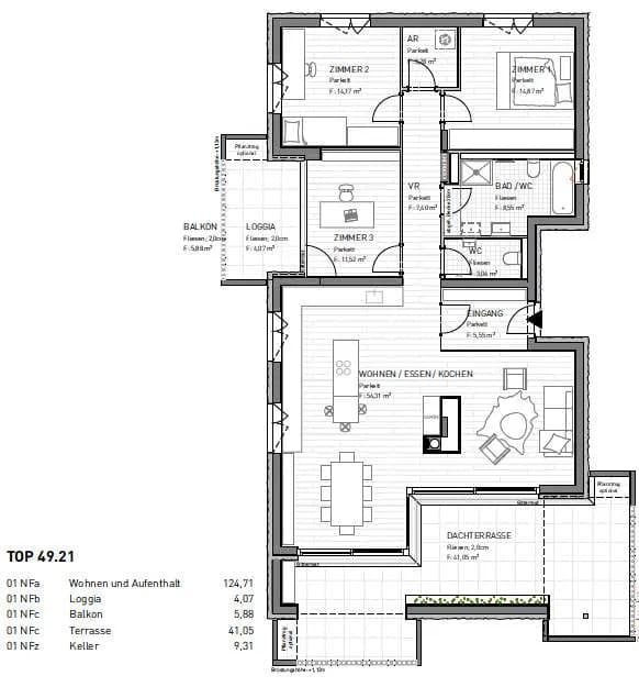 4-Zimmer-Wohnung kaufen in Klagenfurt – 124,7 m², € 585.900 – Bild 2 von 4