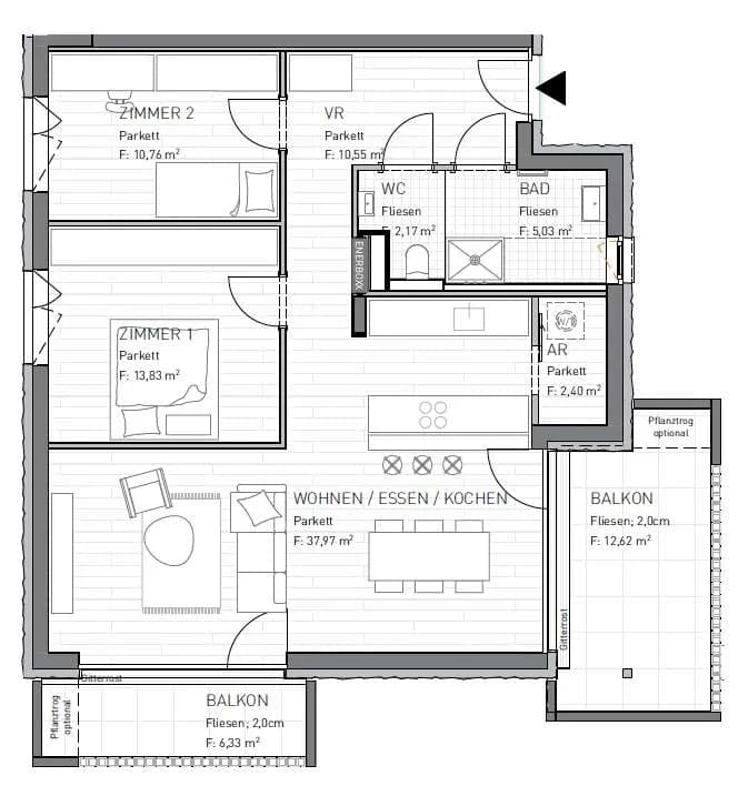 3-Zimmer-Wohnung kaufen in Klagenfurt – 82,71 m², € 341.100 – Bild 2 von 4