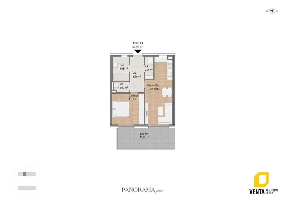 2-Zimmer-Wohnung kaufen in Graz – 51,93 m², € 298.770 – Bild 2 von 2