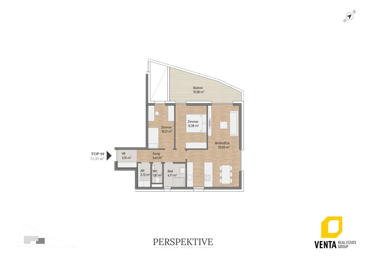 3-Zimmer-Wohnung kaufen in Graz – 71,31 m², € 368.412 – Bild 2 von 7