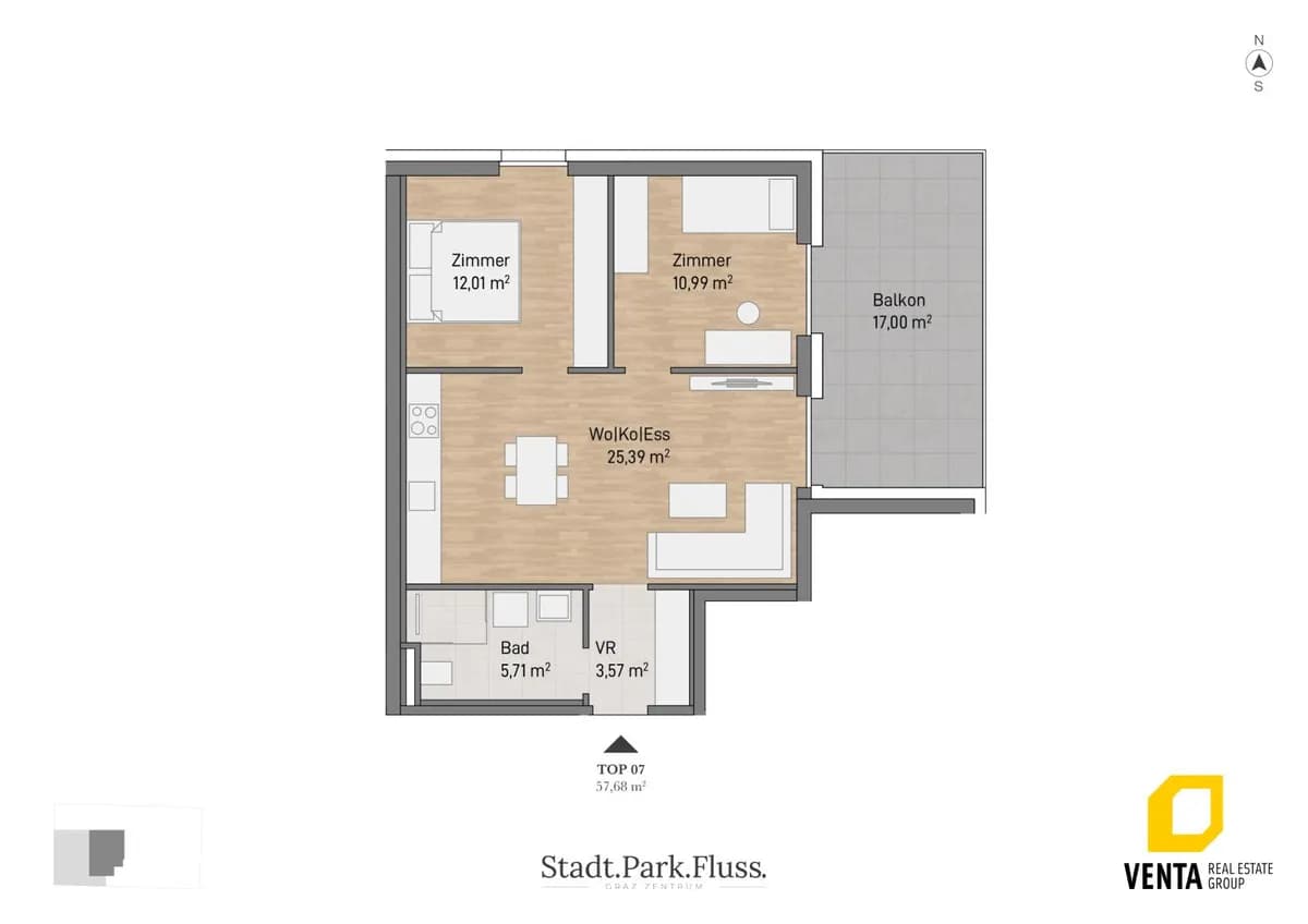 3-Zimmer-Wohnung kaufen in Graz – 57,68 m², € 334.149 – Bild 2 von 6