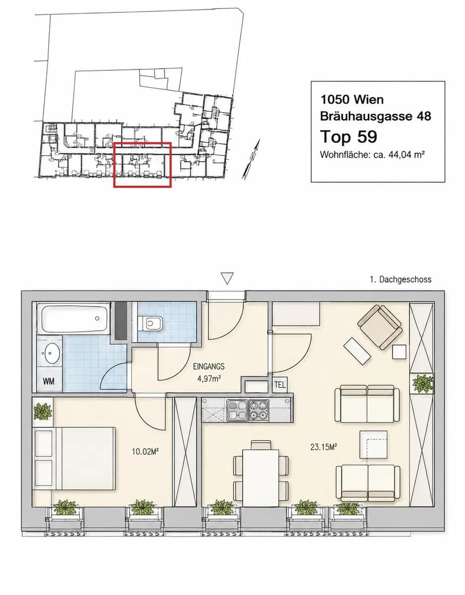 2-Zimmer-Wohnung mieten in Wien – 44,04 m², € 899 – Bild 12 von 13