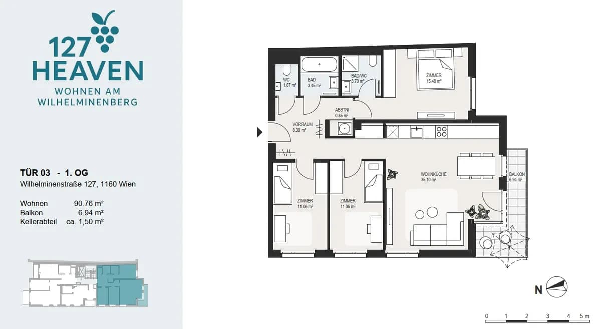 4-Zimmer-Wohnung kaufen in Wien – 90,76 m², € 720.000 – Bild 6 von 8