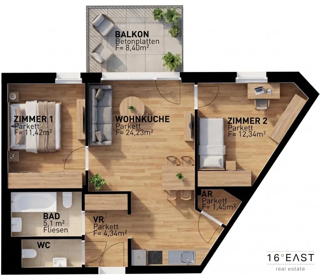 3-Zimmer-Wohnung kaufen in Wien – 60,38 m², € 436.635 – Bild 8 von 8