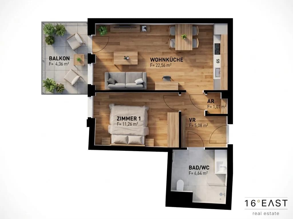 2-Zimmer-Wohnung kaufen in Wien – 46,55 m², € 269.235 – Bild 8 von 8