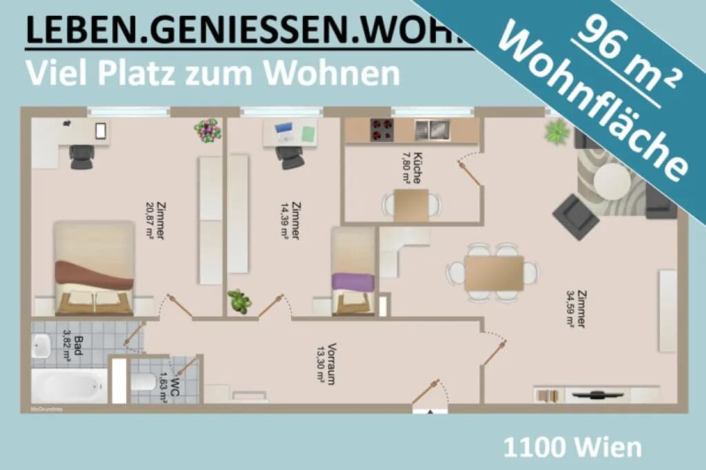 3-Zimmer-Wohnung mieten in Wien – 96,35 m², € 1.480 – Bild 1 von 29