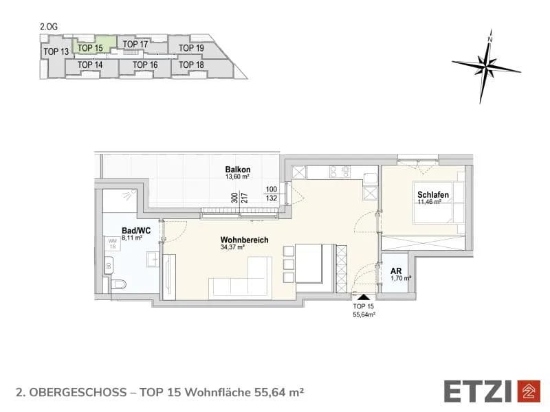 2-Zimmer-Wohnung kaufen in Krems Land – 55,64 m², € 216.000 – Bild 4 von 15