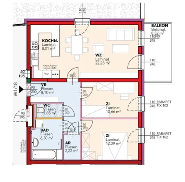 3-Zimmer-Wohnung mieten in Mistelbach – 71,46 m², € 813 – Bild 2 von 2