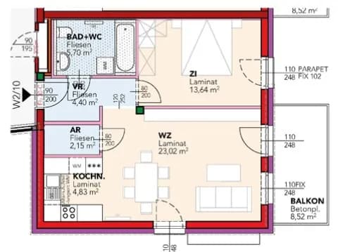 2-Zimmer-Wohnung mieten in Mistelbach – 53,74 m², € 607 – Bild 2 von 2