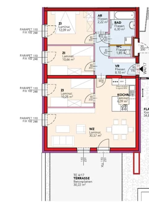 4-Zimmer-Wohnung mieten in Mistelbach – 87,43 m², € 1.057 – Bild 2 von 2