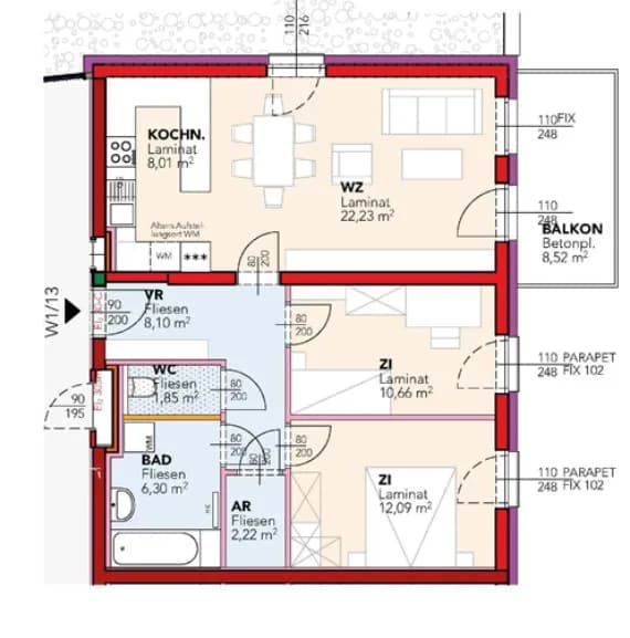 3-Zimmer-Wohnung mieten in Mistelbach – 71,46 m², € 779 – Bild 2 von 2