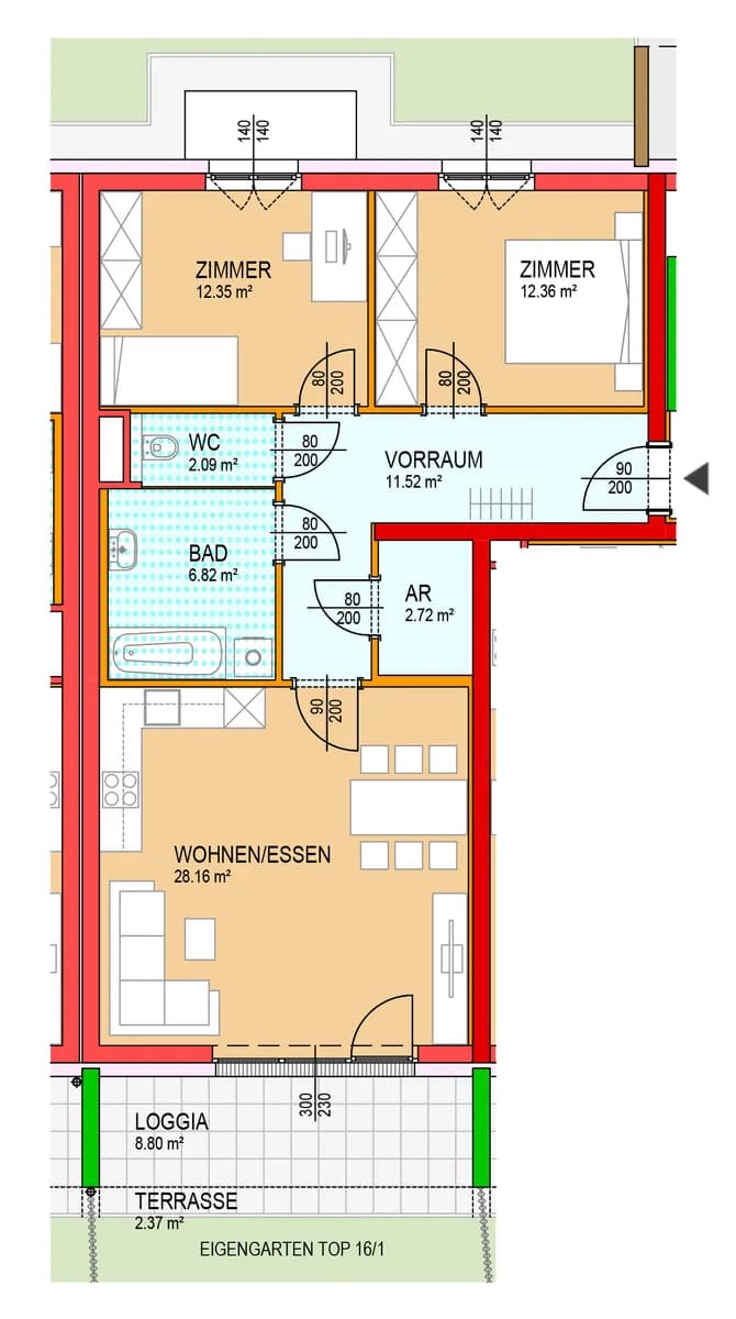3-Zimmer-Wohnung mieten in Amstetten – 76,02 m², € 811 – Bild 2 von 2