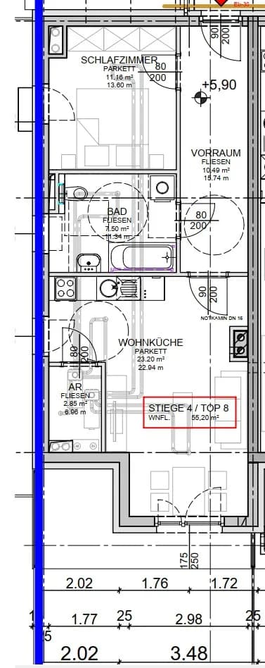 2-Zimmer-Wohnung mieten in Amstetten – 55,2 m², € 635 – Bild 2 von 2