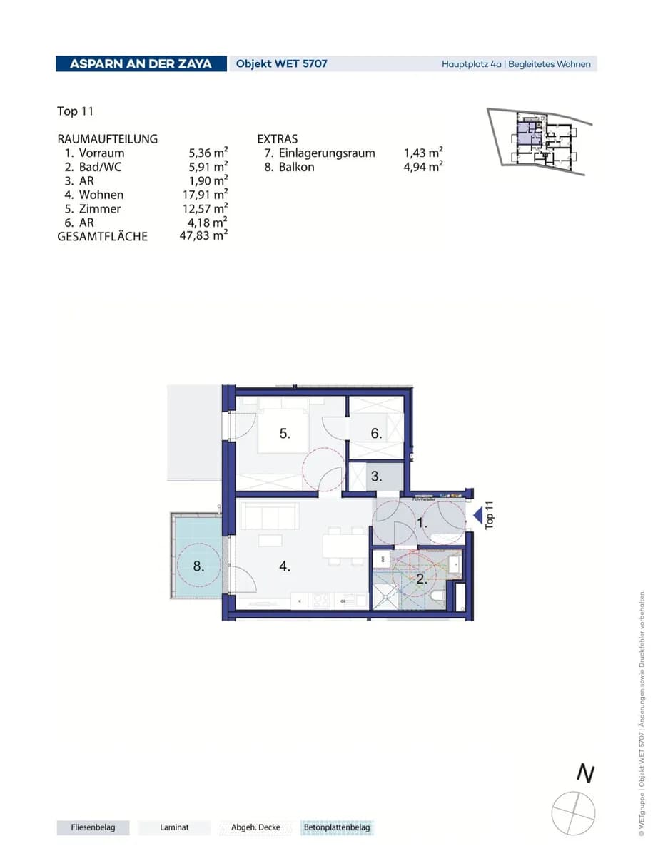 2-Zimmer-Wohnung mieten in Mistelbach – 47,83 m², € 525 – Bild 2 von 2