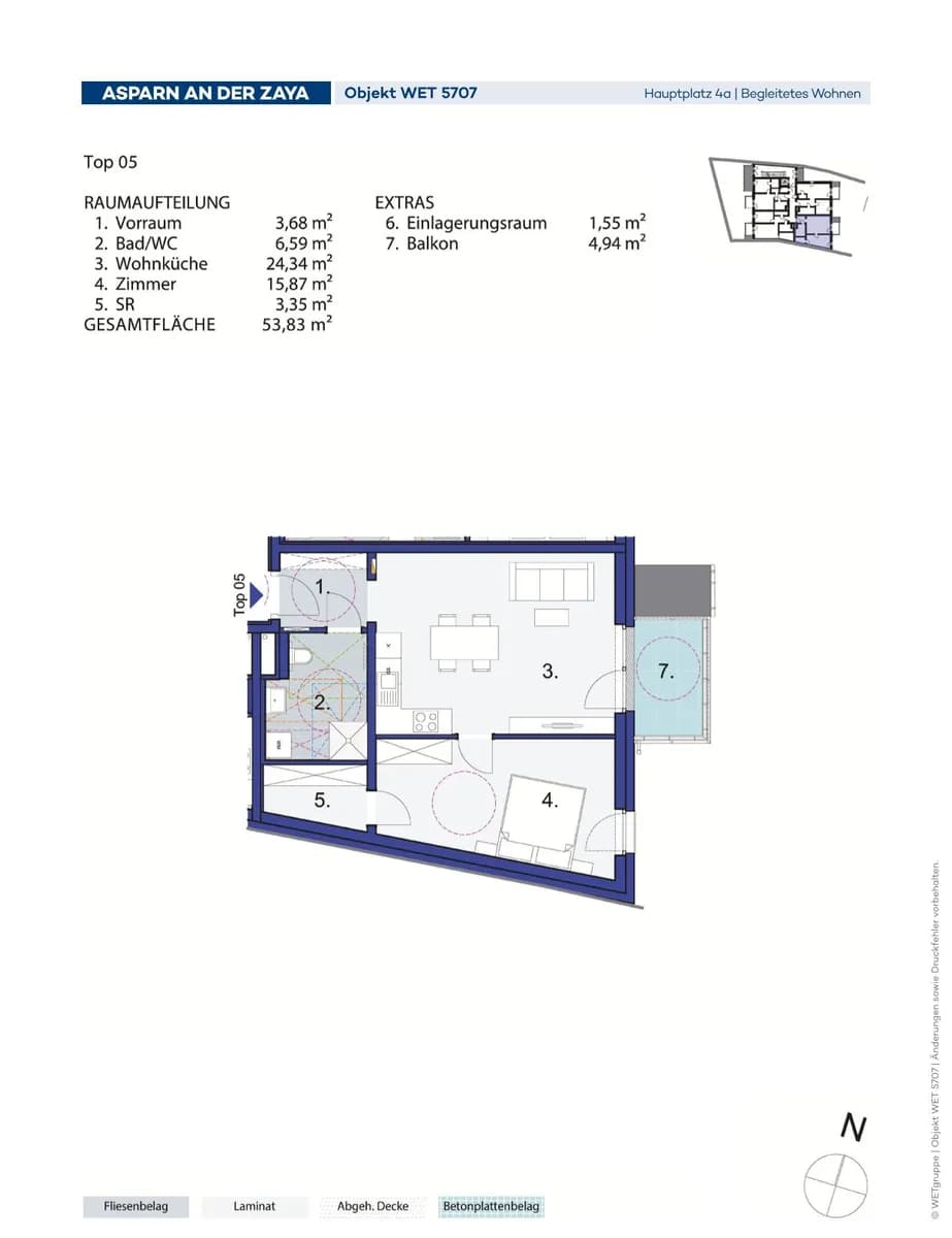 2-Zimmer-Wohnung mieten in Mistelbach – 53,84 m², € 588 – Bild 2 von 2