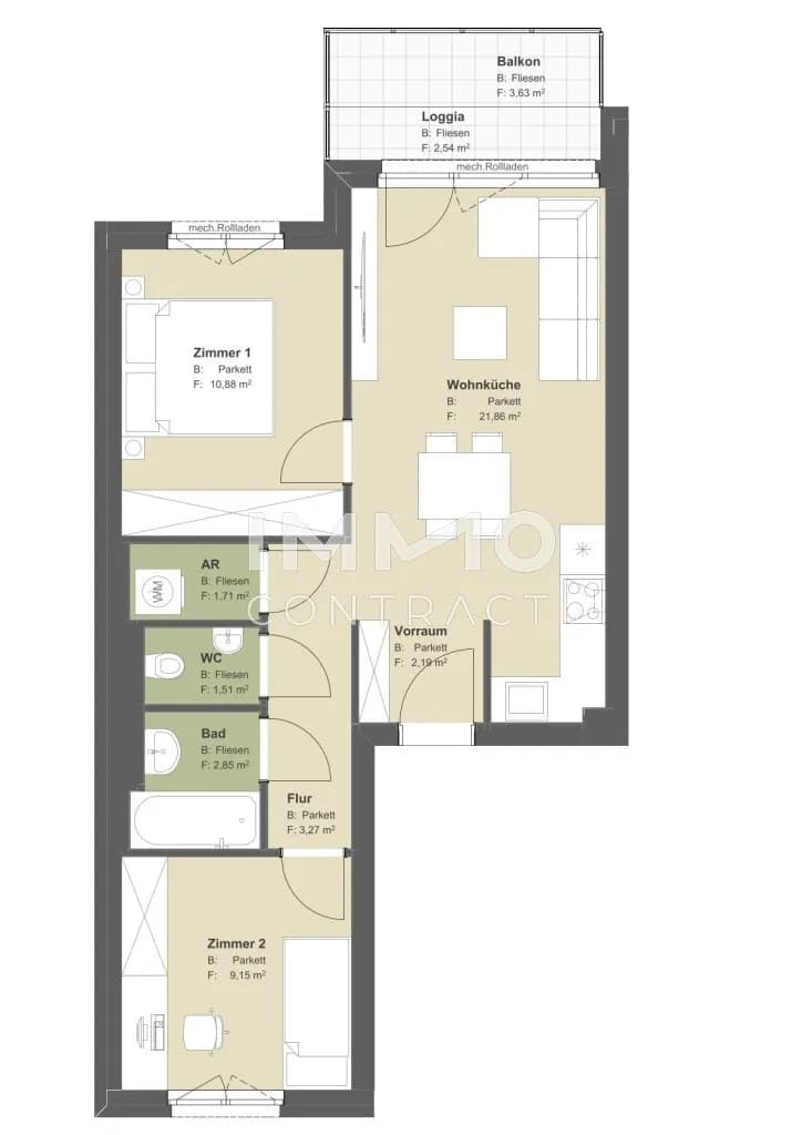 3-Zimmer-Wohnung kaufen in Wien – 55,96 m², € 295.920 – Bild 8 von 8