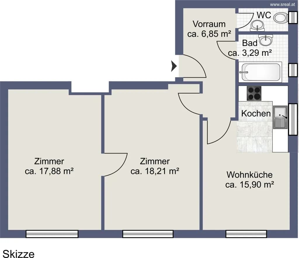 2-Zimmer-Wohnung kaufen in Wien – 64 m², € 235.000 – Bild 11 von 12