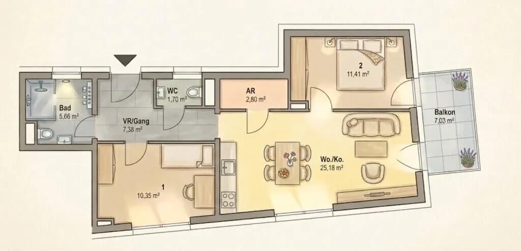 3-Zimmer-Wohnung kaufen in Graz – 59,94 m², € 375.880 – Bild 7 von 7