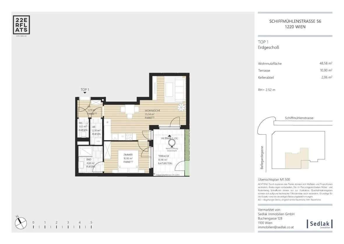 2-Zimmer-Wohnung kaufen in Wien – 48,58 m², € 345.000 – Bild 2 von 8