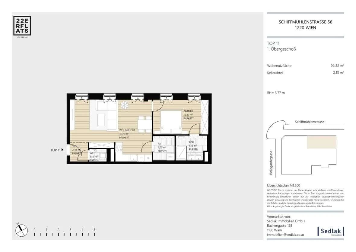 2-Zimmer-Wohnung kaufen in Wien – 56,33 m², € 395.000 – Bild 2 von 8