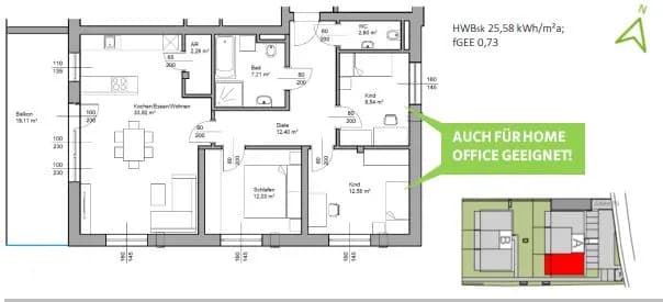 4-Zimmer-Wohnung mieten in Amstetten – 92 m², € 1.150 – Bild 2 von 2