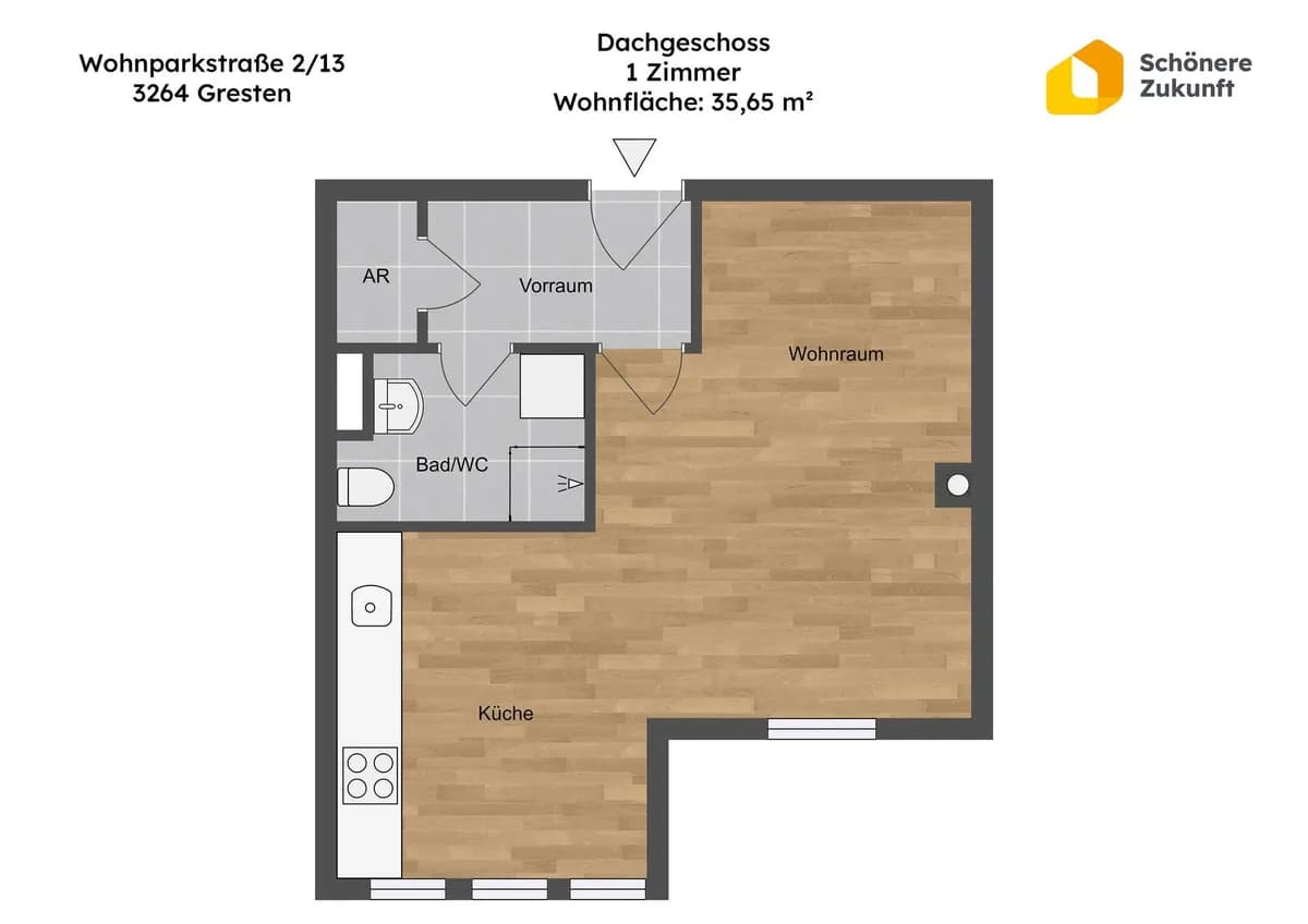 1-Zimmer-Wohnung mieten in Scheibbs – 35,65 m², € 301 – Bild 2 von 2