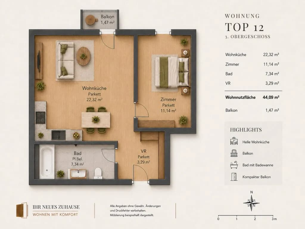 2-Zimmer-Wohnung kaufen in Wien – 44,09 m², € 319.000 – Bild 12 von 12