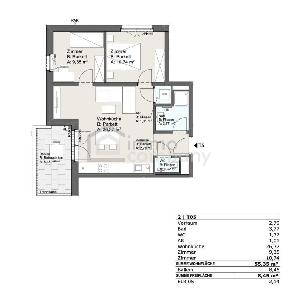 3-Zimmer-Wohnung kaufen in Wien – 55,35 m², € 357.700 – Bild 7 von 8