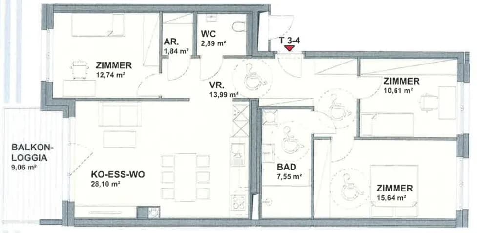 3-Zimmer-Wohnung mieten in Tulln – 94,54 m², € 1.396 – Bild 12 von 12