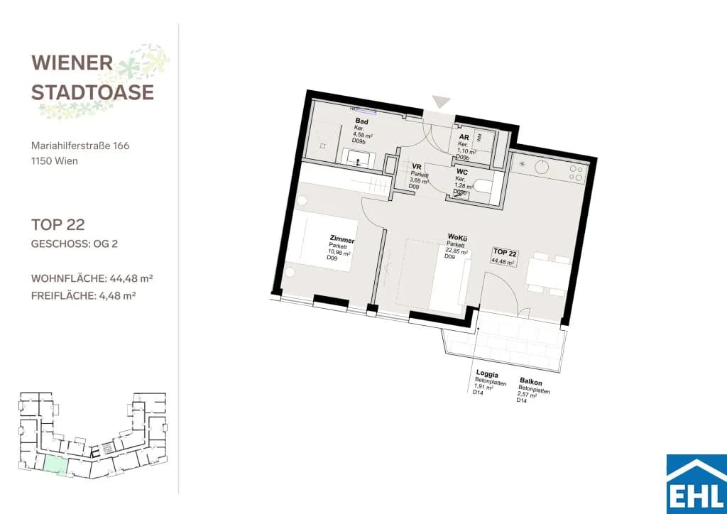 2-Zimmer-Wohnung mieten in Wien – 43,95 m², € 1.045 – Bild 13 von 13