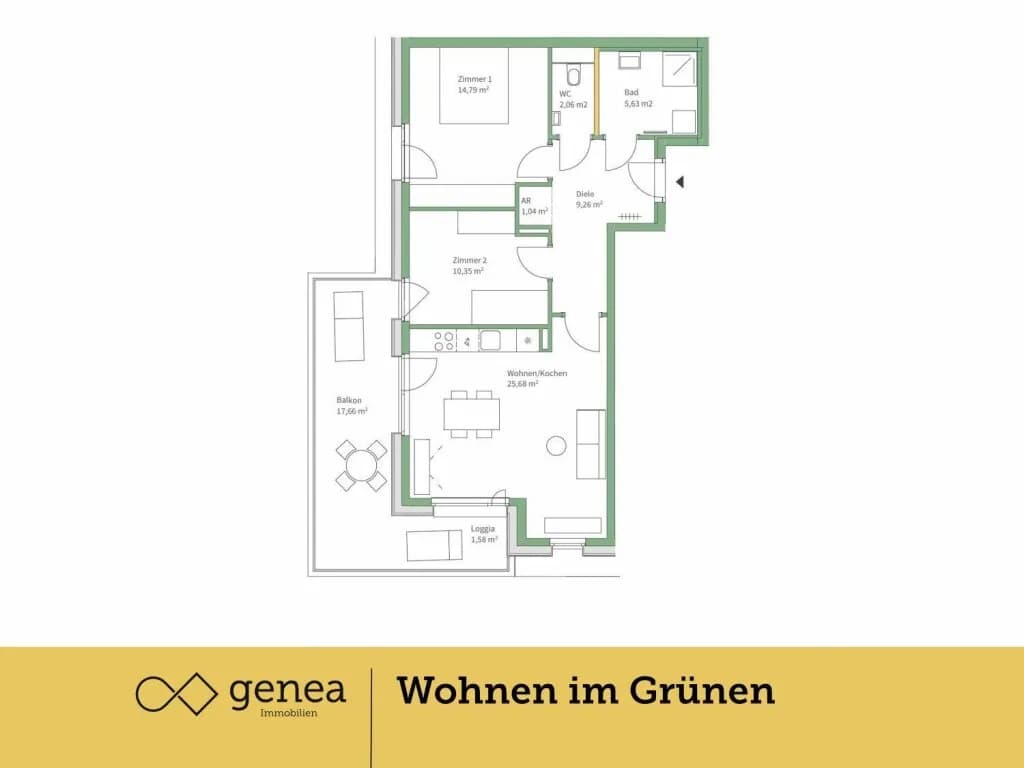 3-Zimmer-Wohnung mieten in Graz – 68,81 m², € 1.212 – Bild 2 von 33