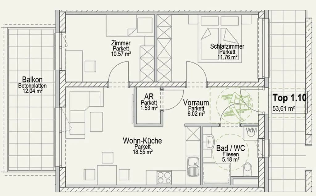 3-Zimmer-Wohnung kaufen in Graz – 52,07 m², € 284.100 – Bild 6 von 6