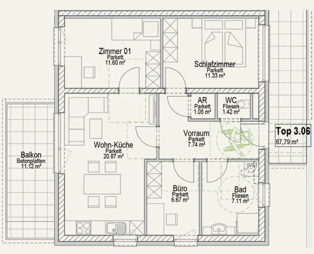 4-Zimmer-Wohnung kaufen in Graz – 67,79 m², € 366.100 – Bild 6 von 6