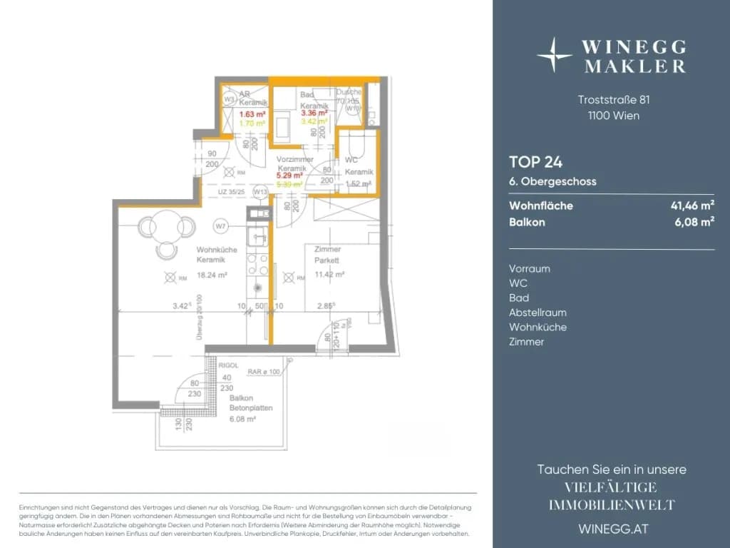 2-Zimmer-Wohnung mieten in Wien – 41,46 m², € 999 – Bild 11 von 11