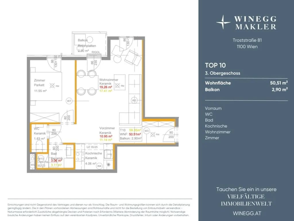 2-Zimmer-Wohnung mieten in Wien – 50,57 m², € 1.161 – Bild 9 von 9