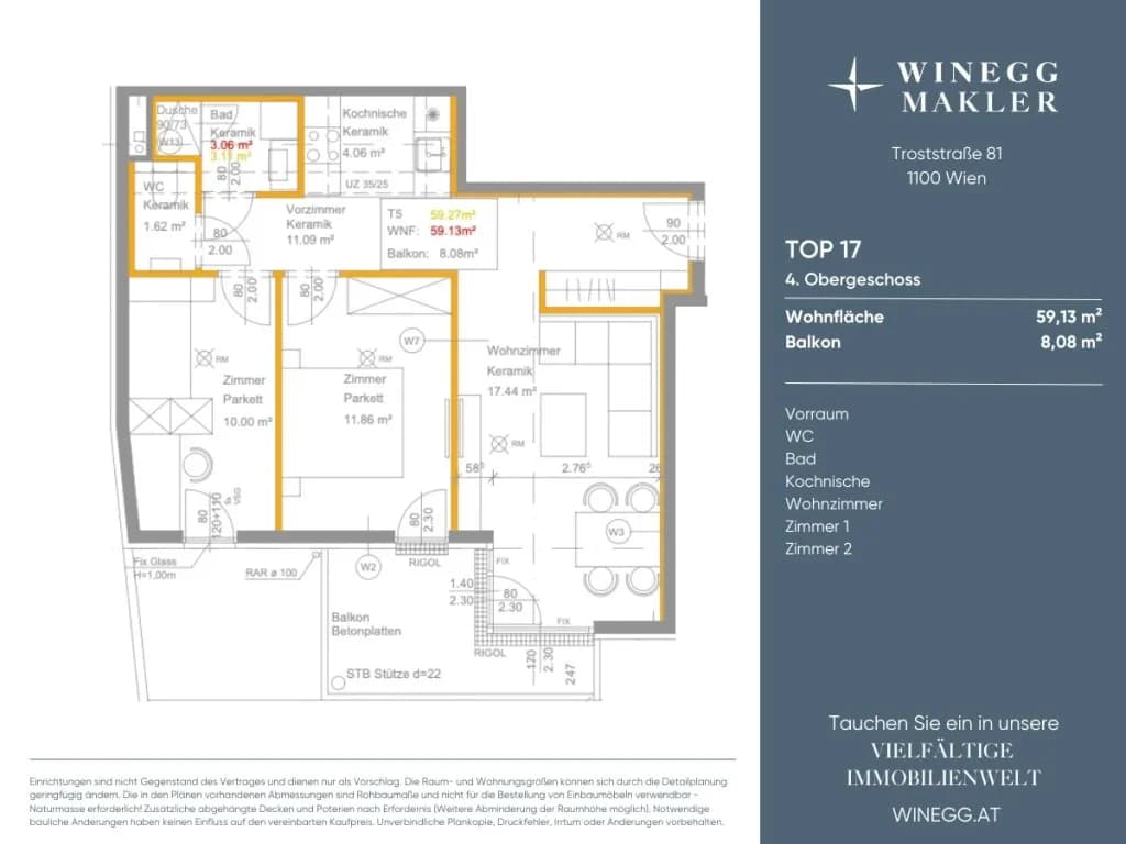 3-Zimmer-Wohnung mieten in Wien – 59,03 m², € 1.422 – Bild 9 von 11